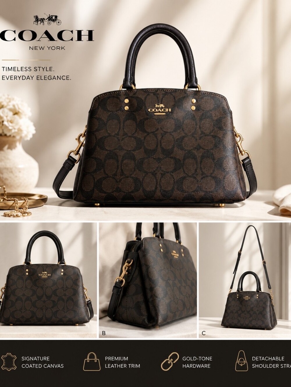 RARE Coach Mini Lillie Carryall Crossbody Bag - Black/Brown EXCELLENT Condition